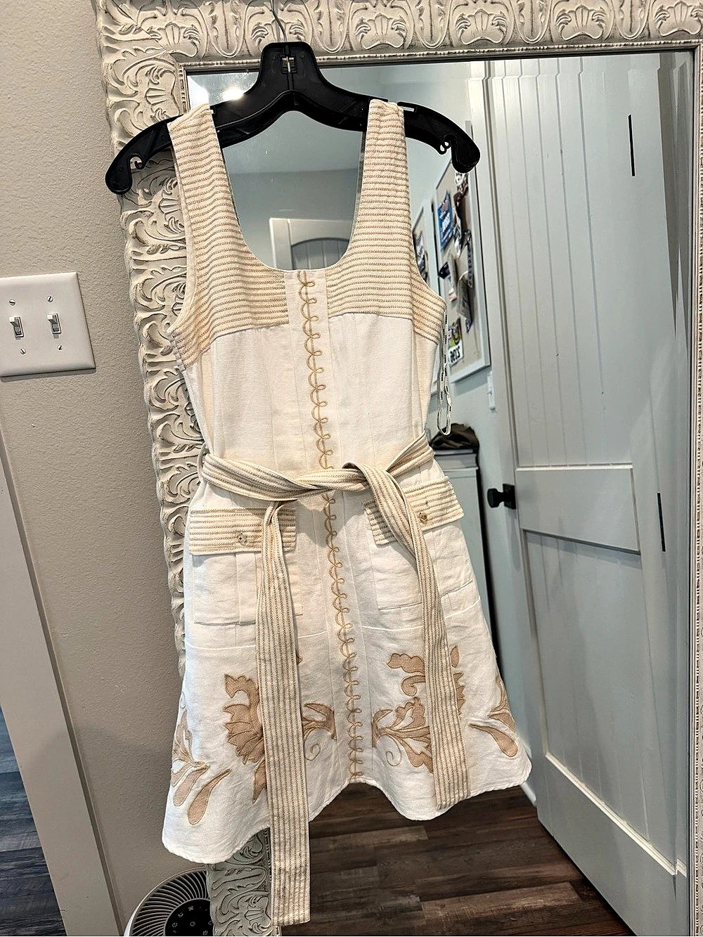 CIEBON Delina Embroidered Cotton Mini Dress Cream & Brown XS